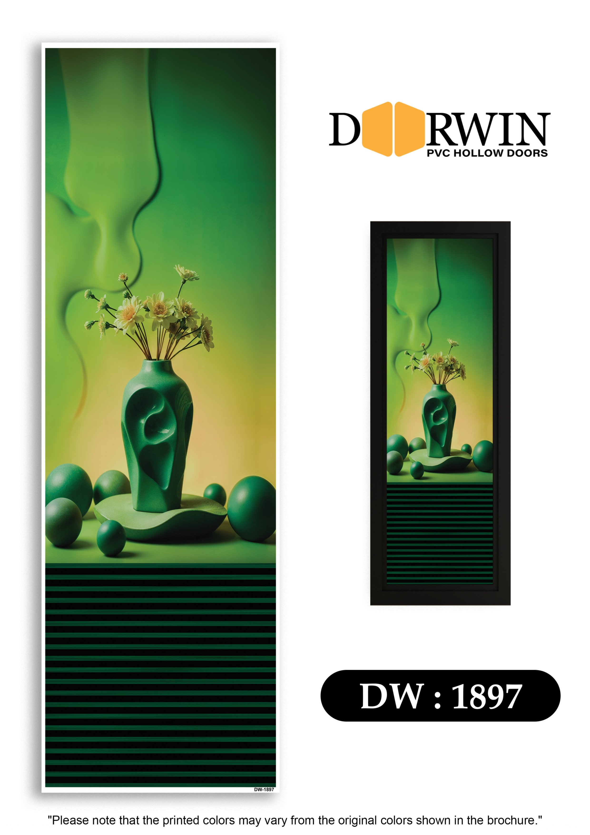 Green door with floral vase