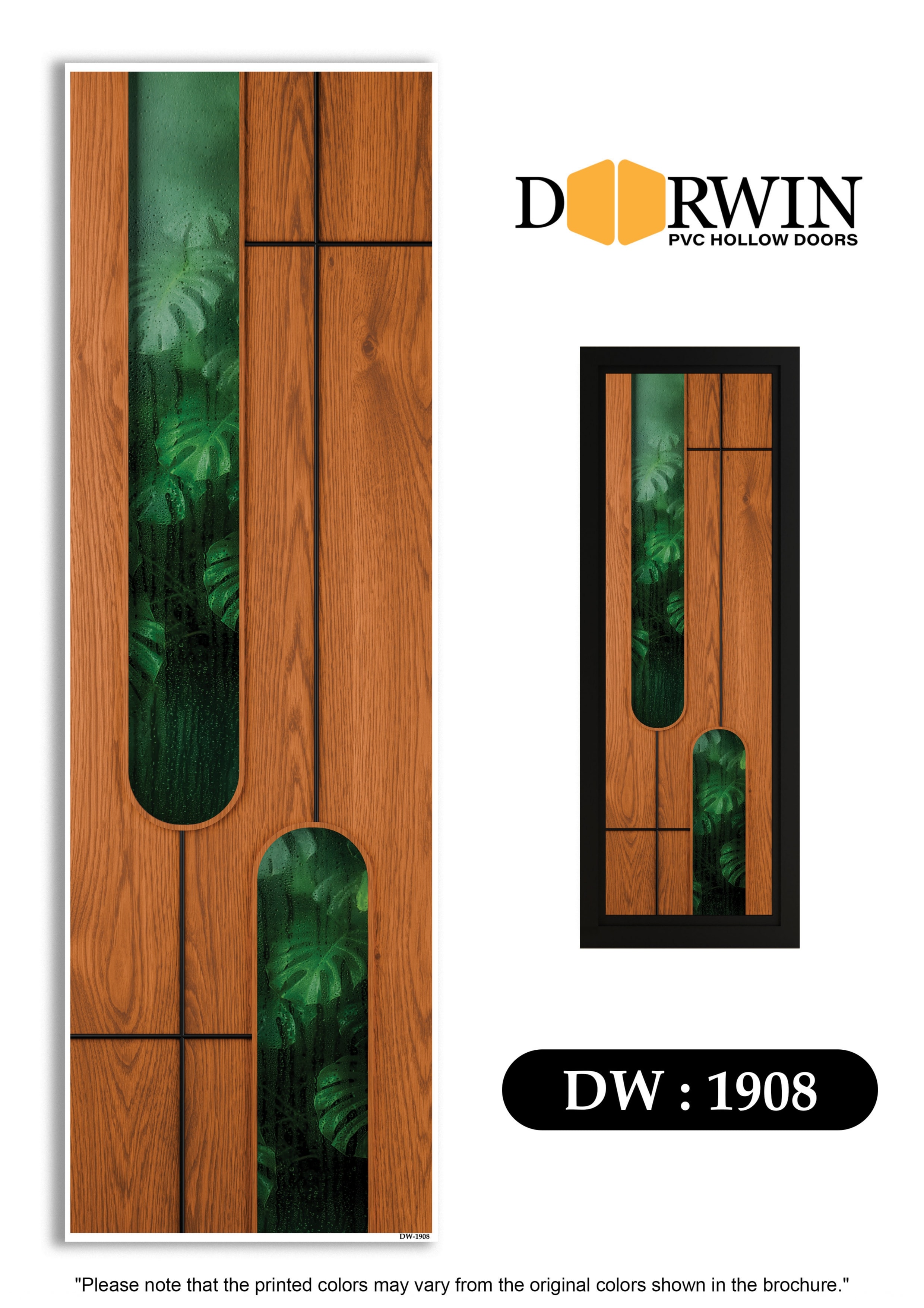 Door with green plant glass panels